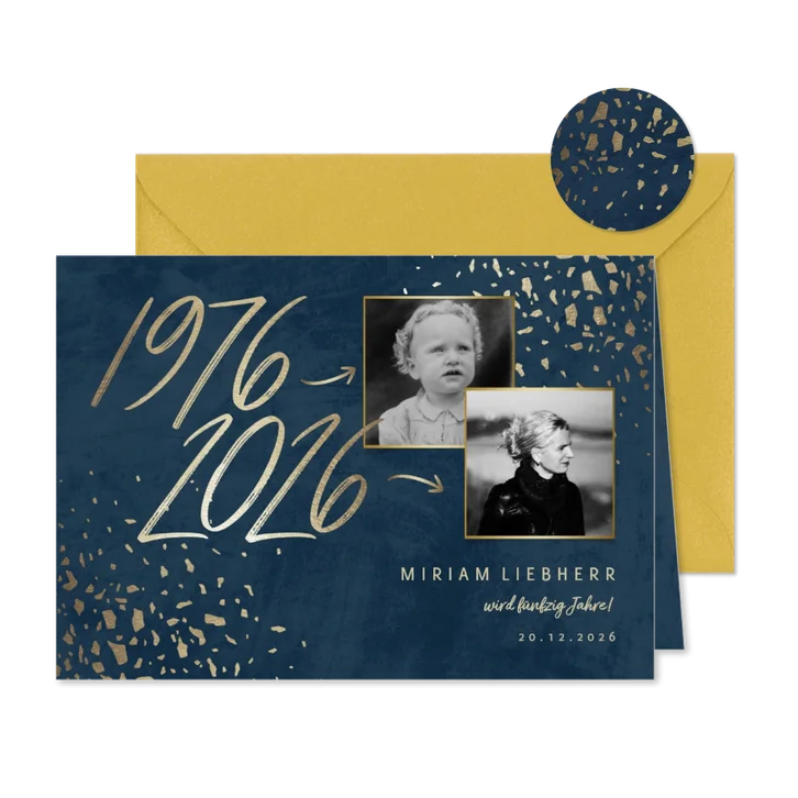 Einladungskarte zum 50. Geburtstag Jahreszahlen & Fotos