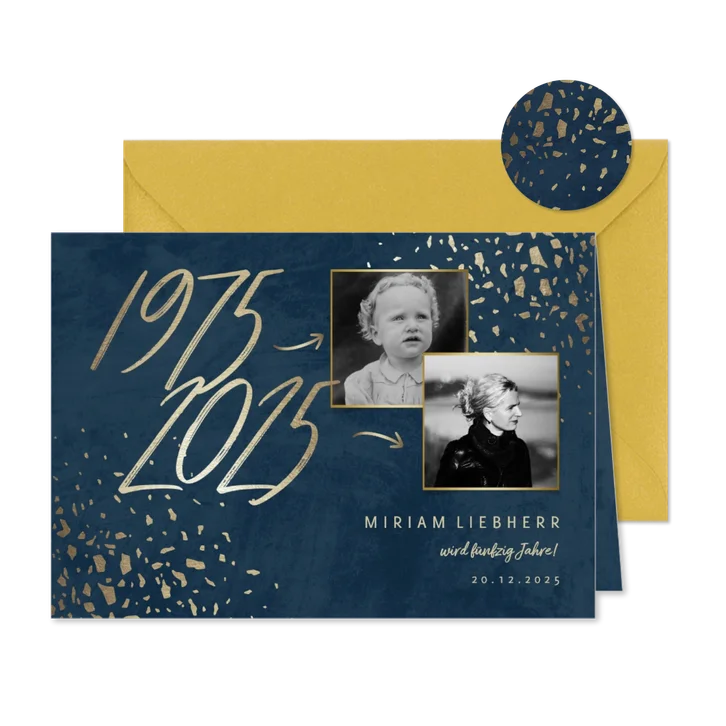 Einladungskarte zum 50. Geburtstag Jahreszahlen & Fotos