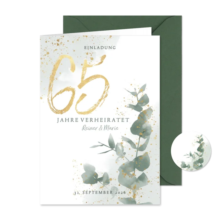 Einladungskarte zum 65. Hochzeitstag mit Foto