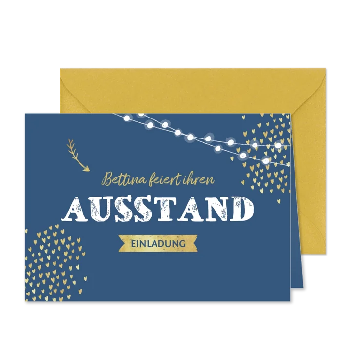 Einladungskarte zum Ausstand dunkelblau
