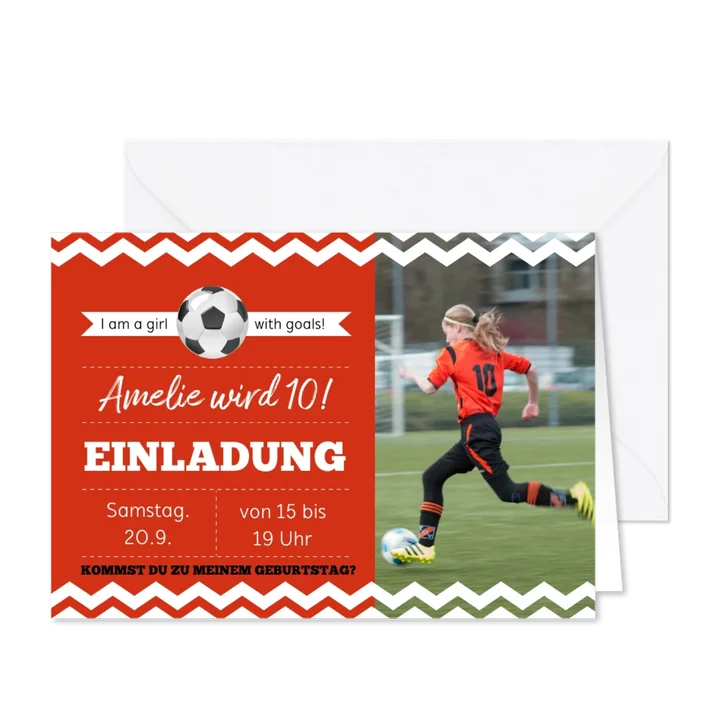 Einladungskarte zum Fußballgeburtstag Mädchen 10 Jahre