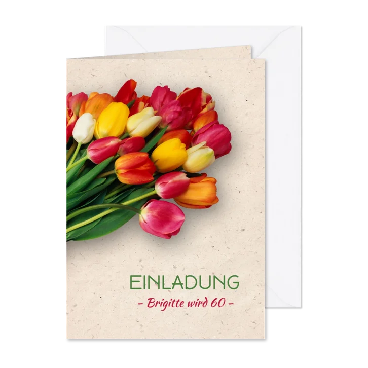 Einladungskarte zum Geburtstag Bunte Tulpen