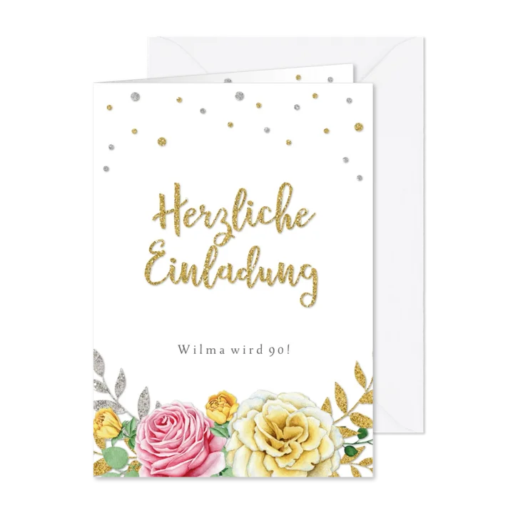 Einladungskarte zum Geburtstag klassische Rosen