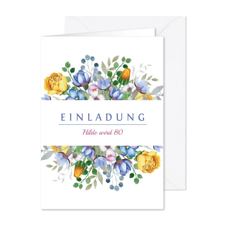 Einladungskarte zum Geburtstag mit Blumenbouquet