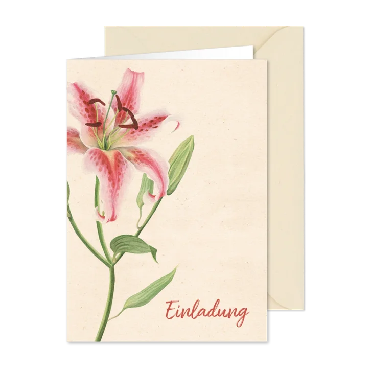 Einladungskarte zum Geburtstag mit rosa Lilie