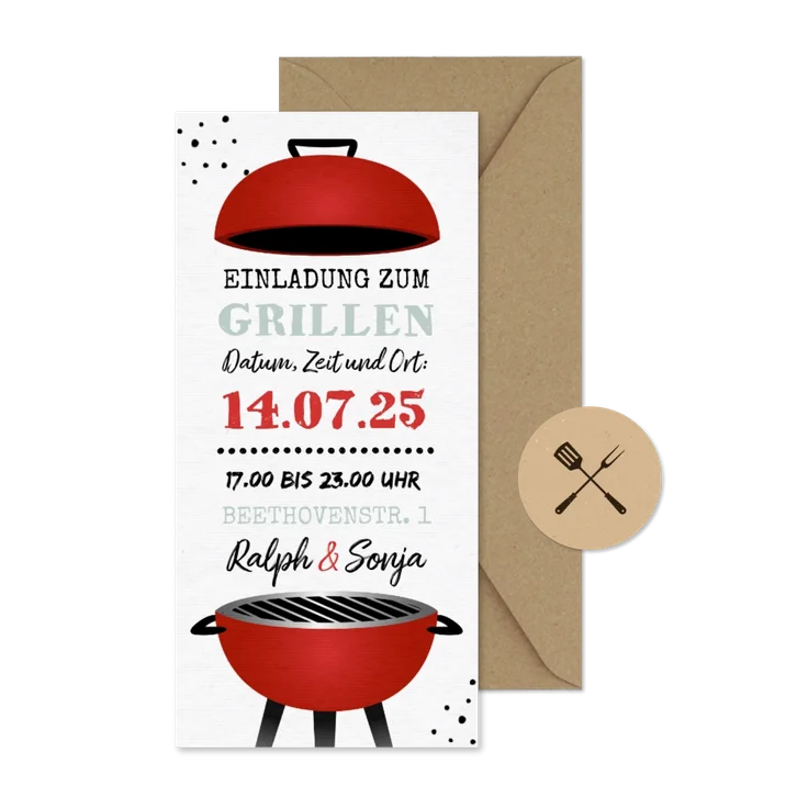 Einladungskarte zum Grillfest mit Kugelgrill