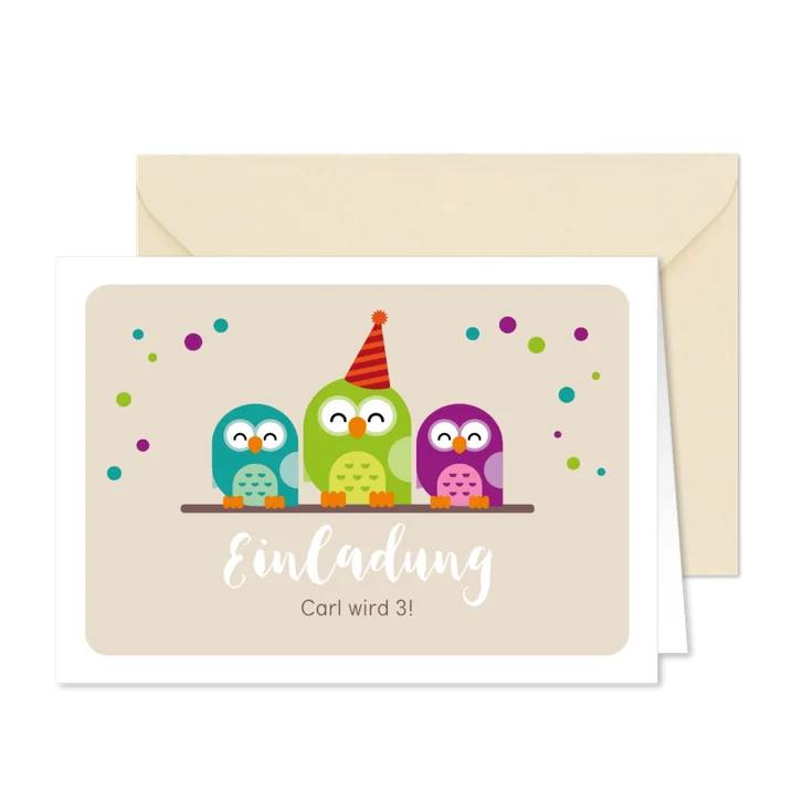 Einladungskarte zum Kindergeburtstag grüne Eule