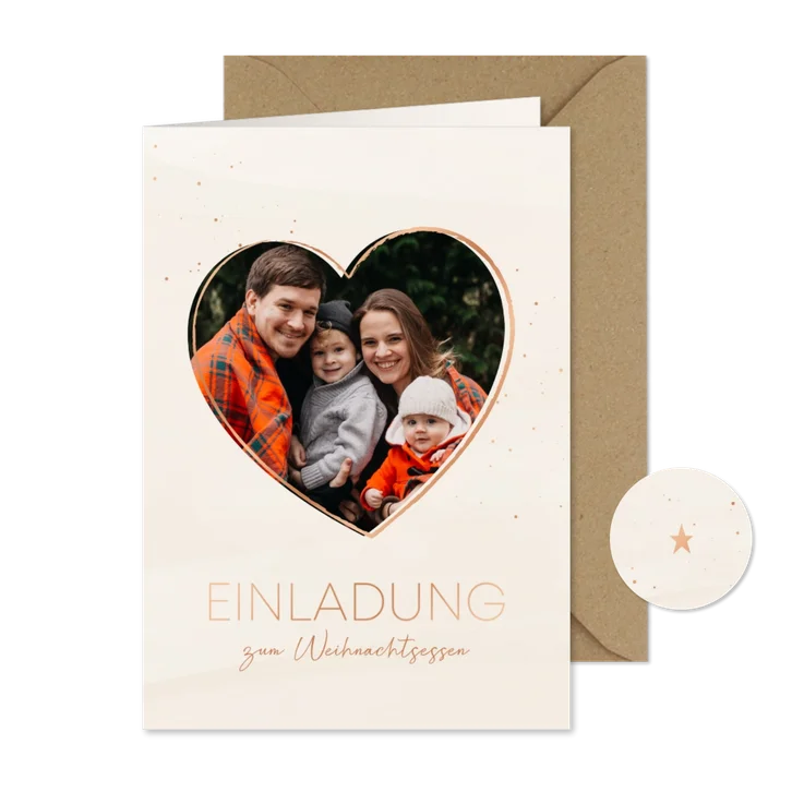 Einladungskarte zum Weihnachtsessen mit Herzfoto