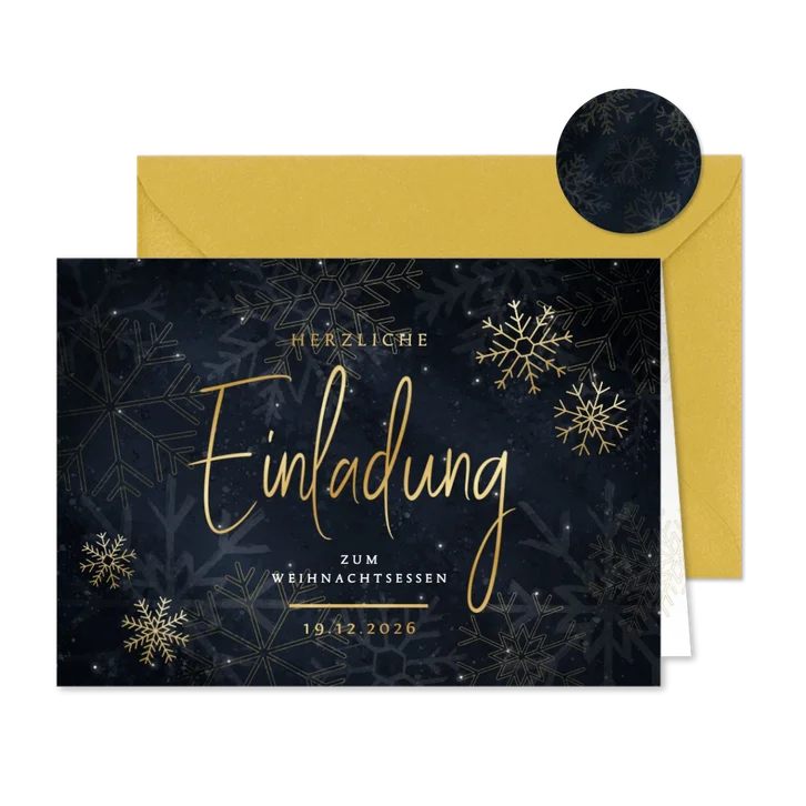 Einladungskarte zum Weihnachtsessen Schneeflocken