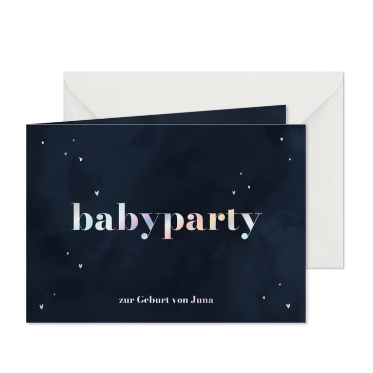 Einladungskarte zur Babyparty Regenbogentext