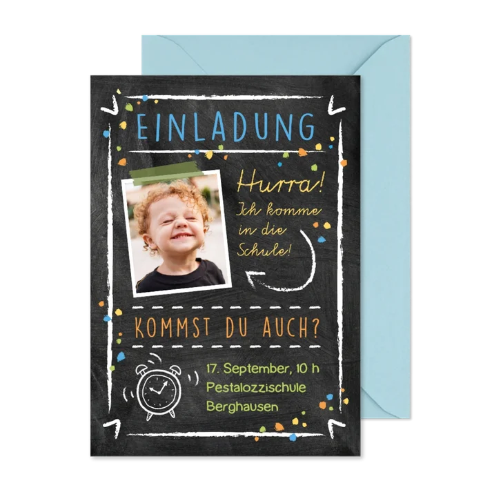 Einladungskarte zur Einschulung Foto & Kreidelook