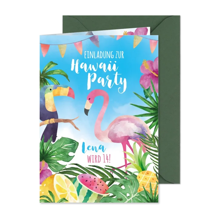 Einladungskarte zur Hawaiiparty 14. Geburtstag