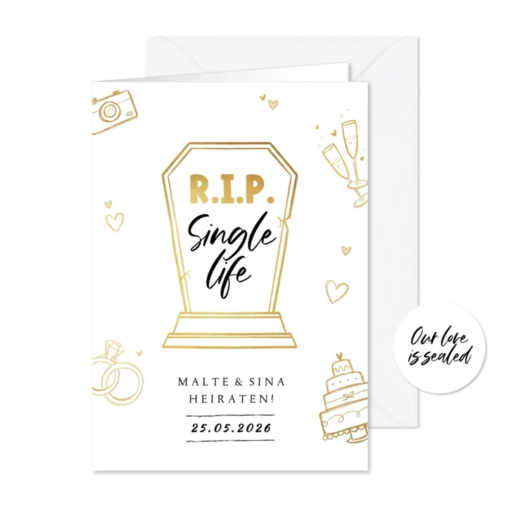 Einladungskarte zur Hochzeit Doodles 'RIP Single life'