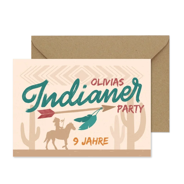 Einladungskarte zur Indianer-Party 9. Geburtstag