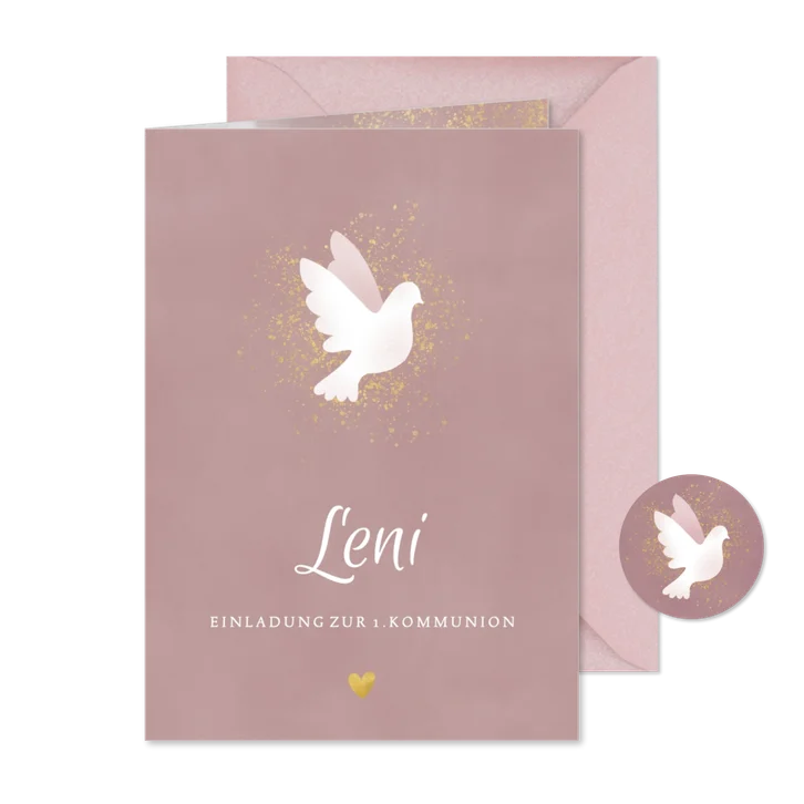 Einladungskarte zur Kommunion mit weißer Taube