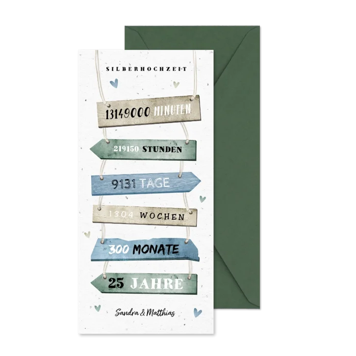 Einladungskarte zur Silberhochzeit Holzschilder