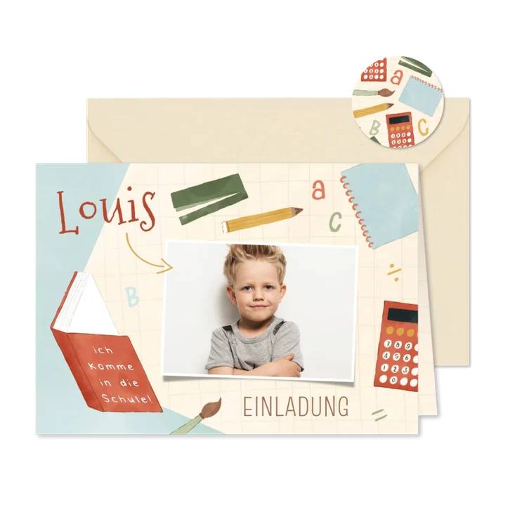 Einschulungskarte Foto & Schulsachen