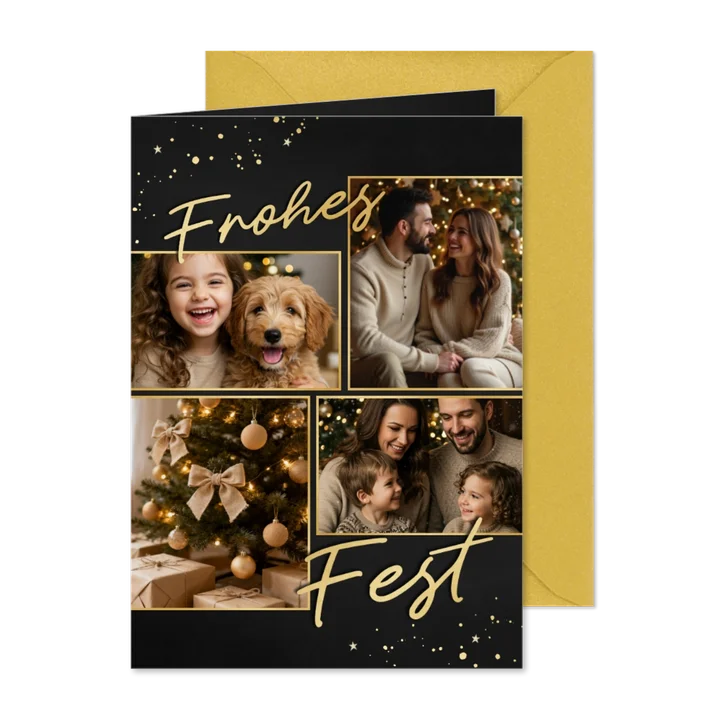 Elegante Weihnachts-Fotokarte schwarz-gold