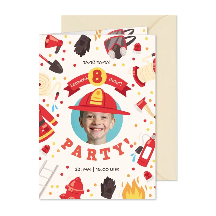 Feuerwehr Geburtstag Einladung 8 Jahre mit Foto