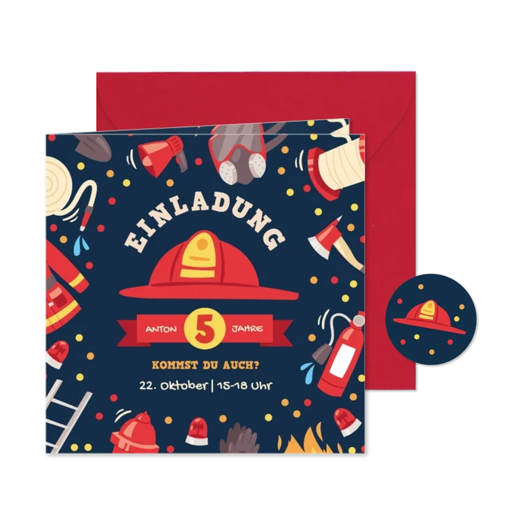 Feuerwehr Kindergeburtstagseinaldung Feuerwehrhelm