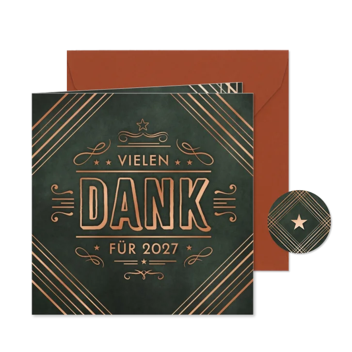 Firmen-Weihnachtskarte 'Danke' Art Deco Kupferdruck