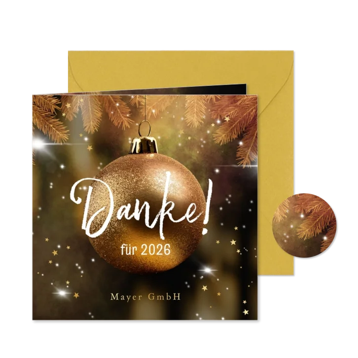 Firmen-Weihnachtskarte Goldkugel 'Danke'