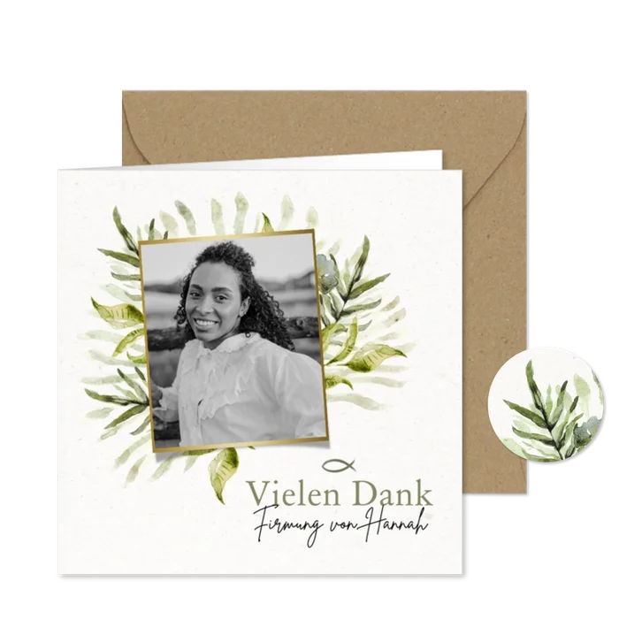 Firmung Dankeskarte botanisch mit Foto & Fische