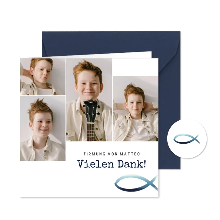 Firmungskarte Danksagung Fotocollage & Fische