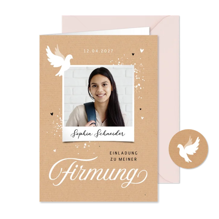 Firmungskarte Einladung Foto & Taube
