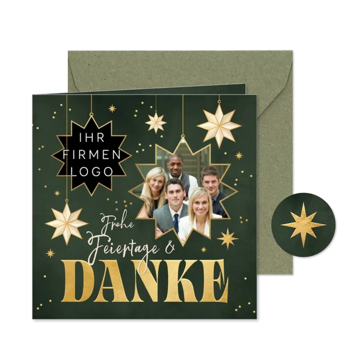 Foto-Dankeskarte geschäftlich Sterne Weihnachten grün