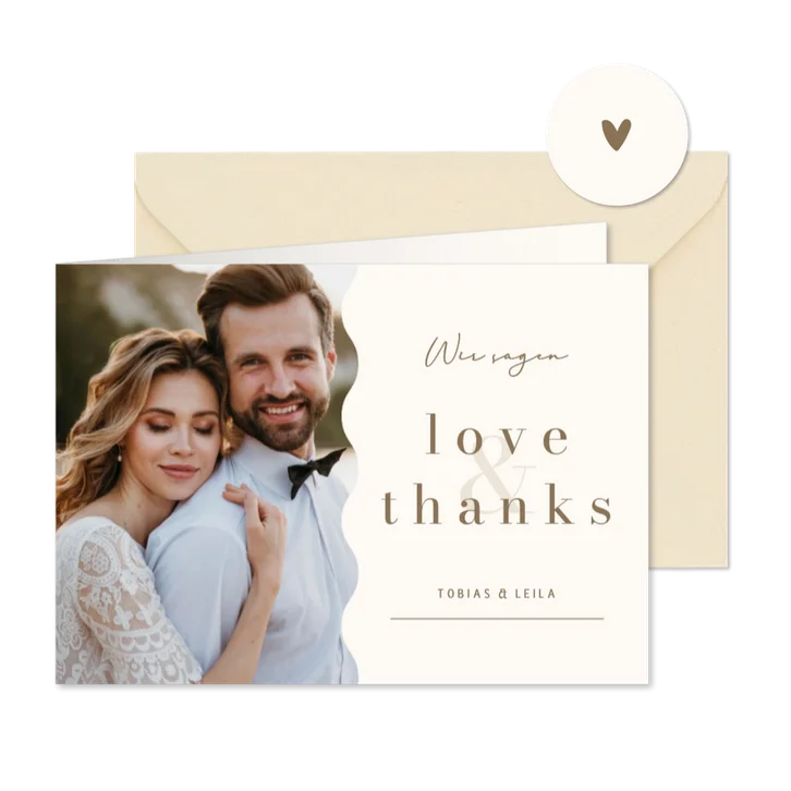 Foto-Dankeskarte Hochzeit Beige minimalistisch Ampersand