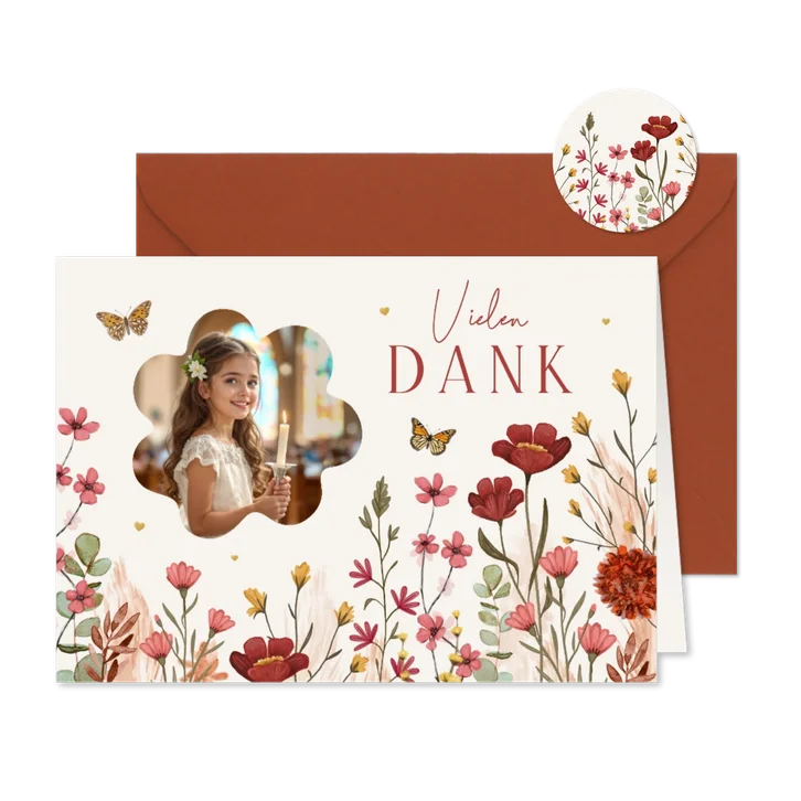 Foto-Dankeskarte Kommunion Wildblumen