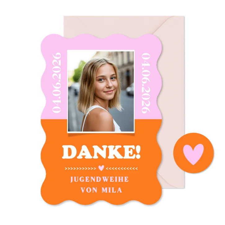 Foto-Dankeskarte Wellenrand Jugendweihe Colorblocking