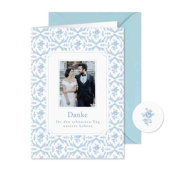 Foto-Danksagung Hochzeit englische Rose romantisch