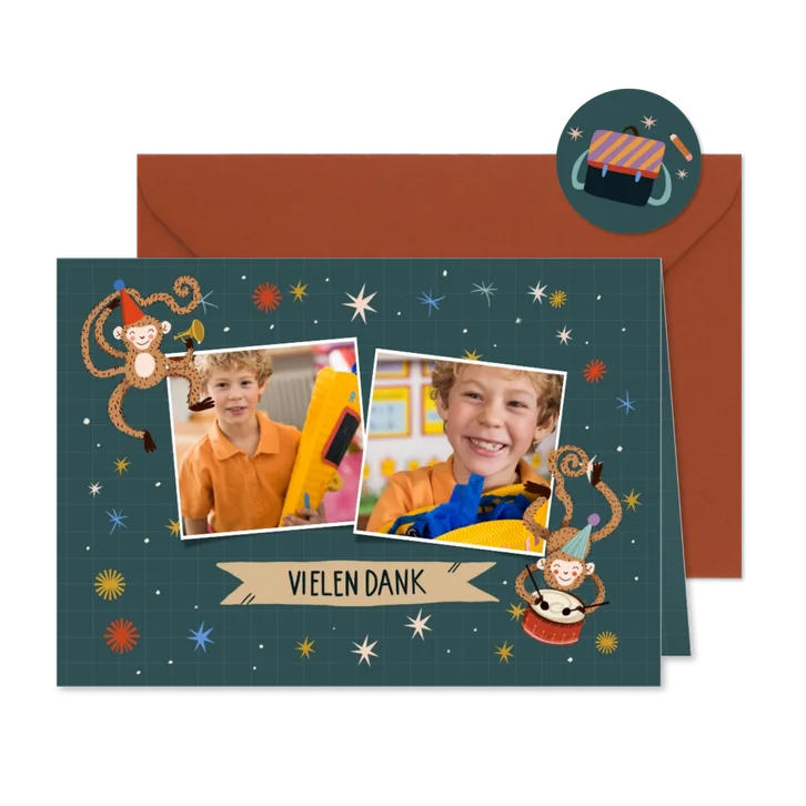 Foto-Danksagung zur Einschulung Affen Party