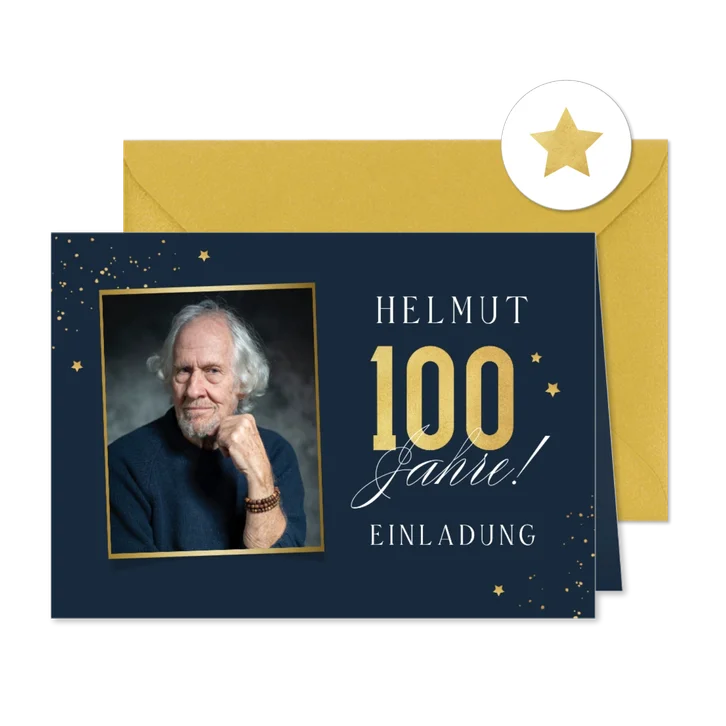 Foto-Einladung 100. Geburtstag dunkelblau