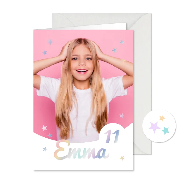 Foto-Einladung 11. Kindergeburtstag Mädchen holografisch