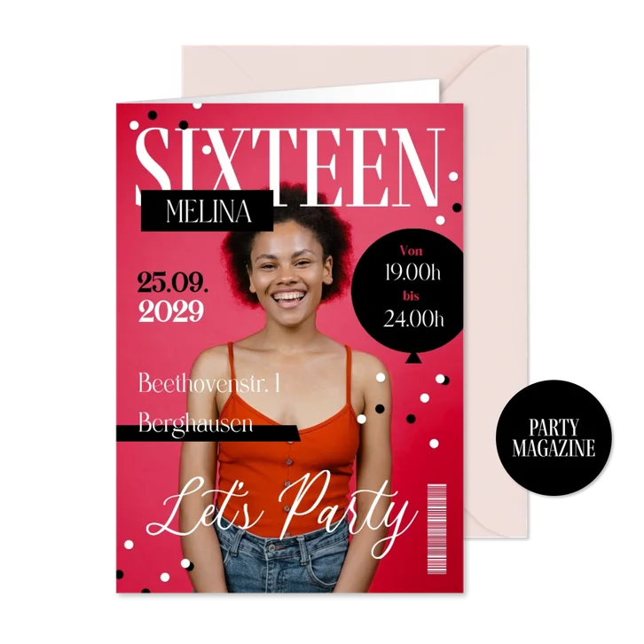 Foto-Einladung 16. Geburtstag Magazine 'Sixteen'