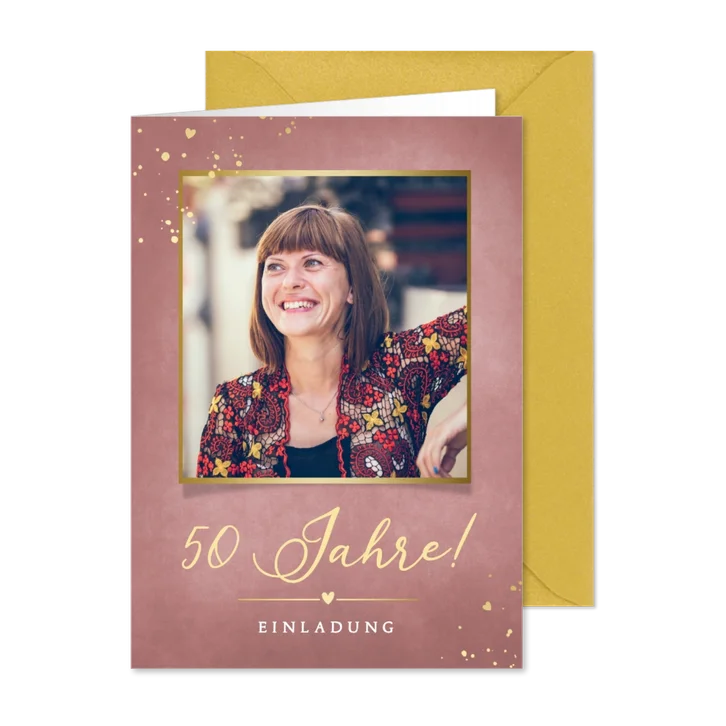 Foto-Einladung 50. Geburtstag Rosétöne