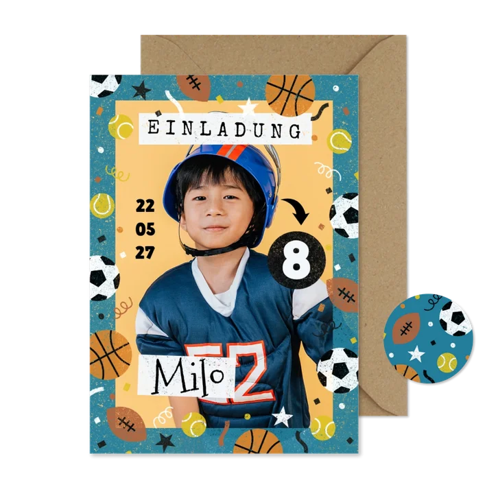 Foto-Einladung 8. Kindergeburtstag Ballsport