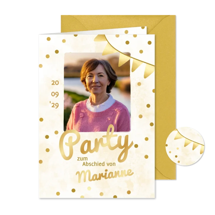 Foto-Einladung Abschiedsparty Wimpel & Konfetti