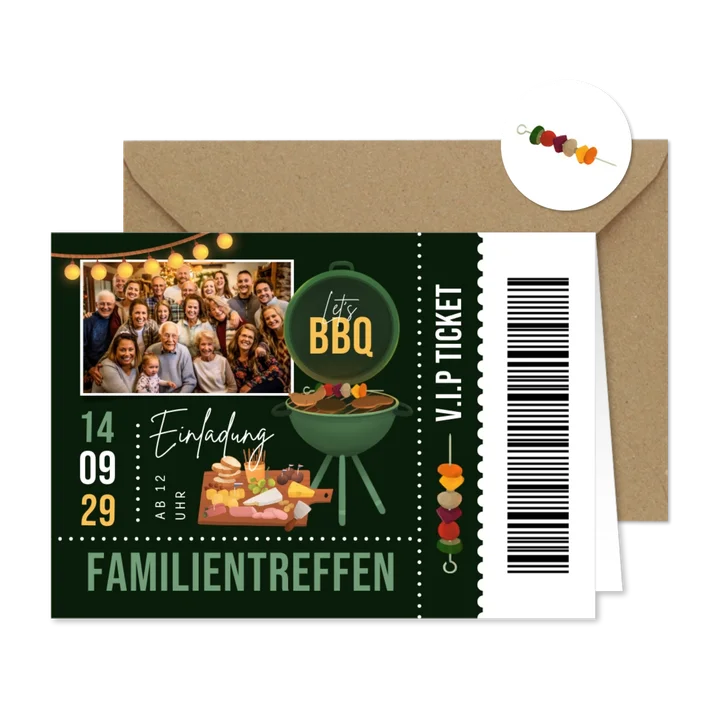 Foto-Einladung Familientreffen VIP-Ticket mit BBQ