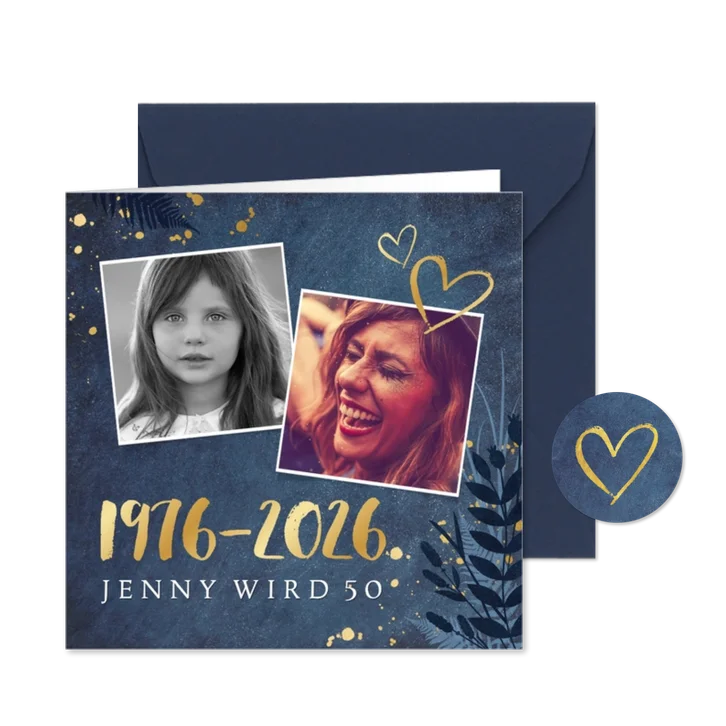 Foto-Einladung Geburtstag 50 Jahre Jahreszahlen in Gold