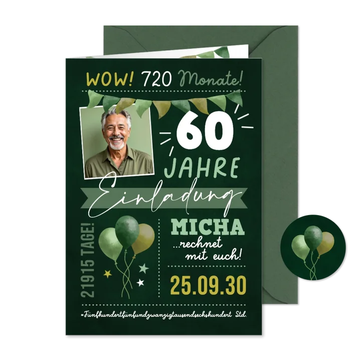 Foto-Einladung Geburtstag Grüntöne Jahre, Monate, Tage 