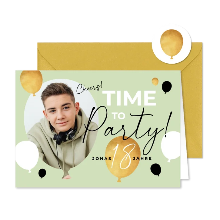 Foto-Einladung Geburtstagskarte Luftballons Partytime