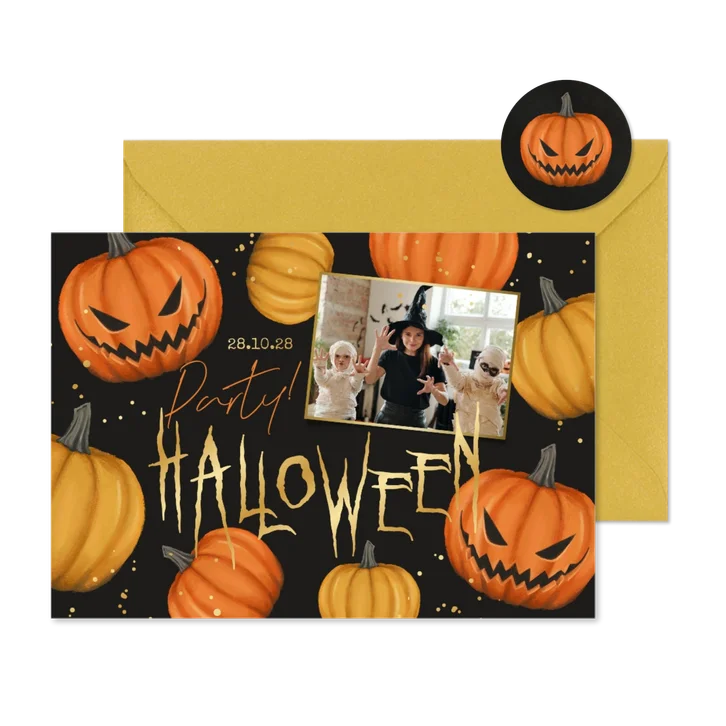 Foto-Einladung Halloweenparty Kürbisse