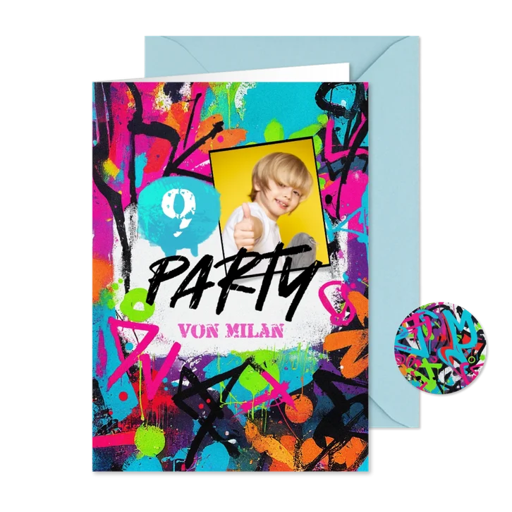 Foto-Einladung Kindergeburtstag Graffiti