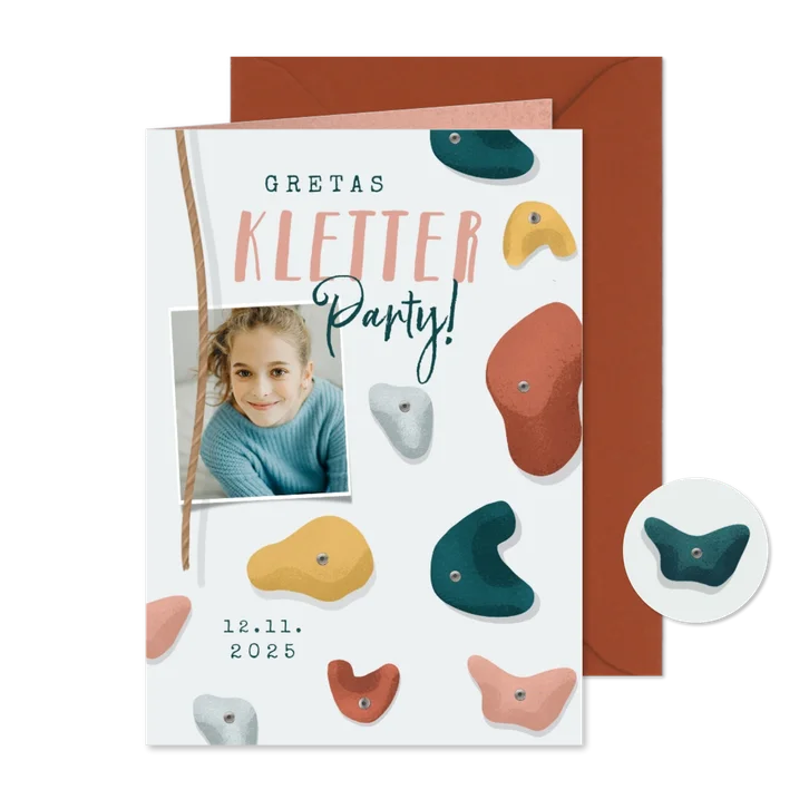 Foto-Einladung Kletterparty rosa Kindergeburtstag