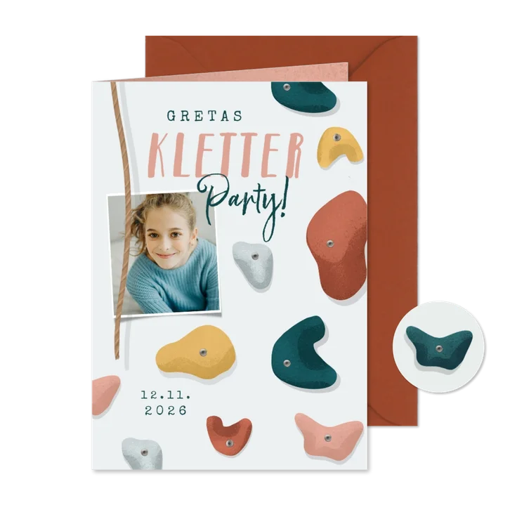Foto-Einladung Kletterparty rosa Kindergeburtstag
