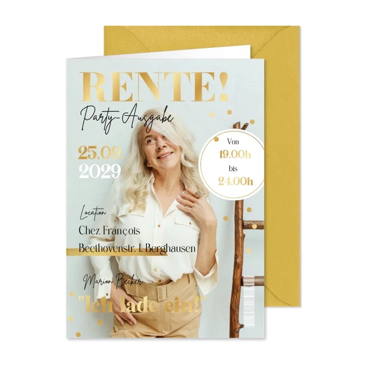 Foto-Einladung 'Rente' Frau Zeitschrift